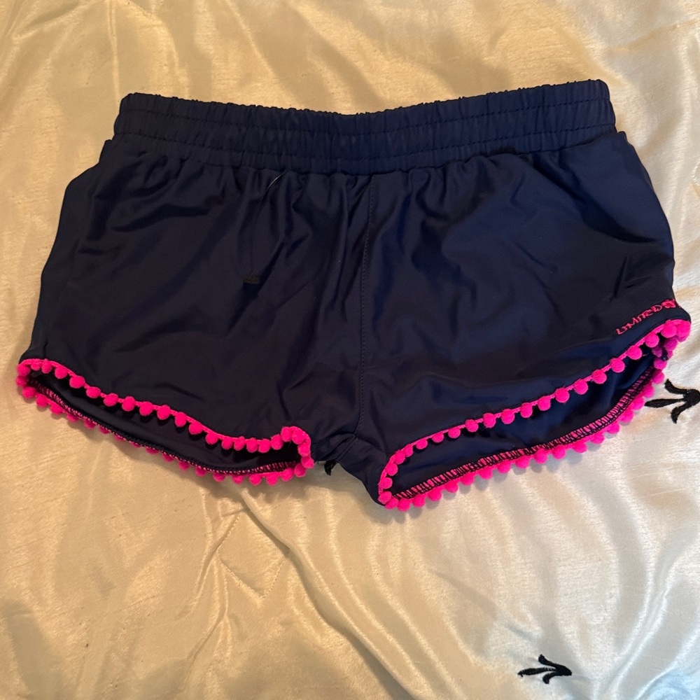 Limited Too Navy Athletic Shorts with Hot Pink Pom-Pom Trim
